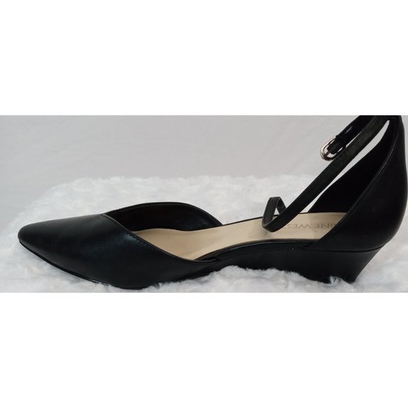 Nine West Women's Black Evenhim Leather Pointed Toe Wedge Pump Sz 6.5 - Picture 5 of 8